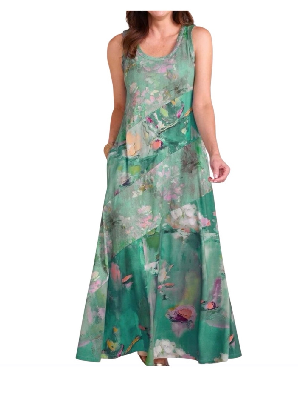 Soft Surroundings Santiago Lakeview Watercolor Floral Maxi Dress Women’s Size L